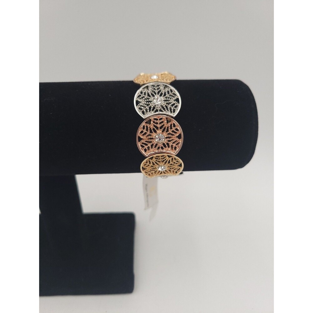 Charming Charlie Rose‎ Gold Tone Silver Tone Metal Stretch Bracelet Rhinestones